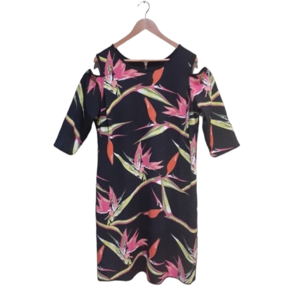 Ashley Stewart Women's Reversible Black Tropical Print Cold Shoulder Size 2XL - Picture 2 of 10